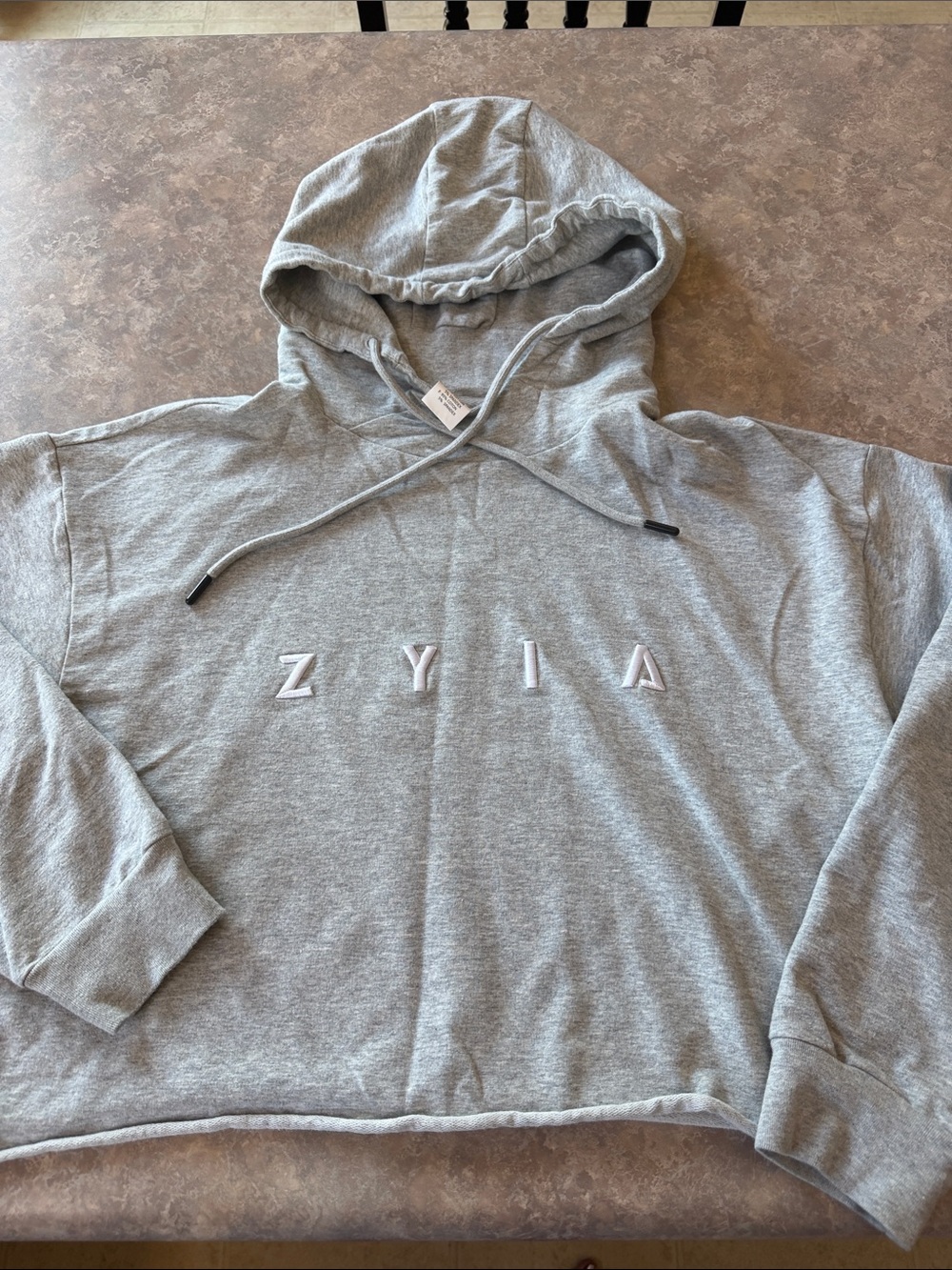 ZYIA Light Gray Embroidered Logo Pullover Hoodie - Like New